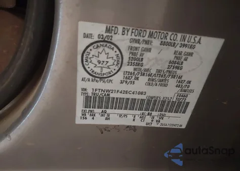 2002 Ford F-250 Lariat/Xl/Xlt z USA, uszkodzony, nr VIN 1FTNW21F42EC41083